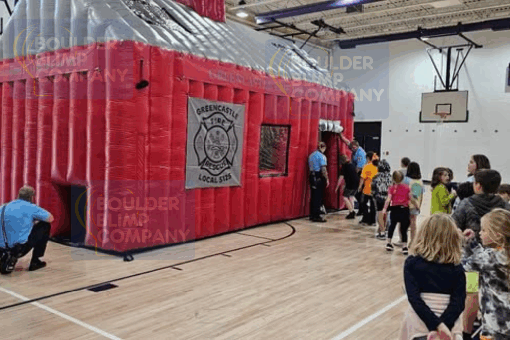 Greencastle Inflatable Fire Education House in School Gym