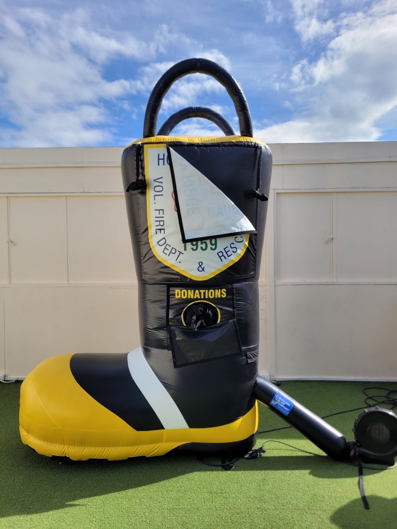 Inflatable Fire Donation Boot with Removable Sponsor Banners & Donation Tube