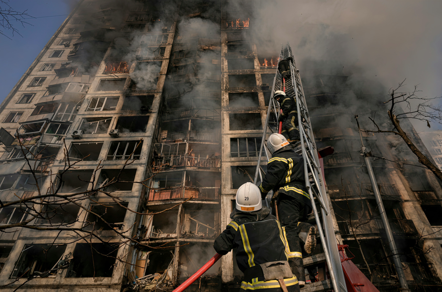 fire fighters putting out a fire