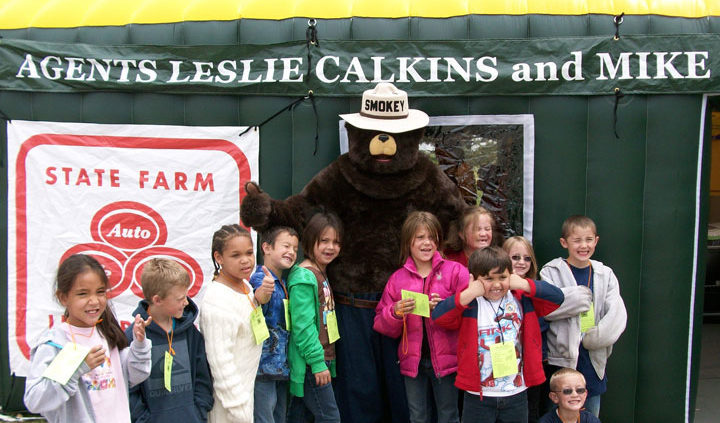 Smokey the Bear Visits Infaltable Fire Education House